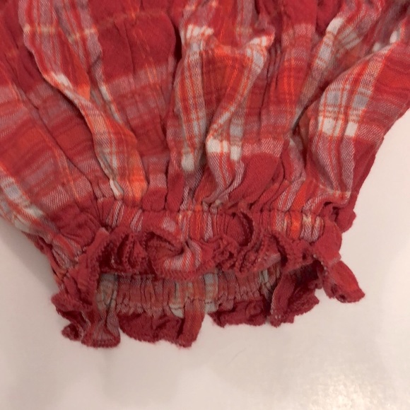 Free People L Top Red Plaid Ruffle Bustier Smocking Very Stretchy Excellent - Picture 4 of 10